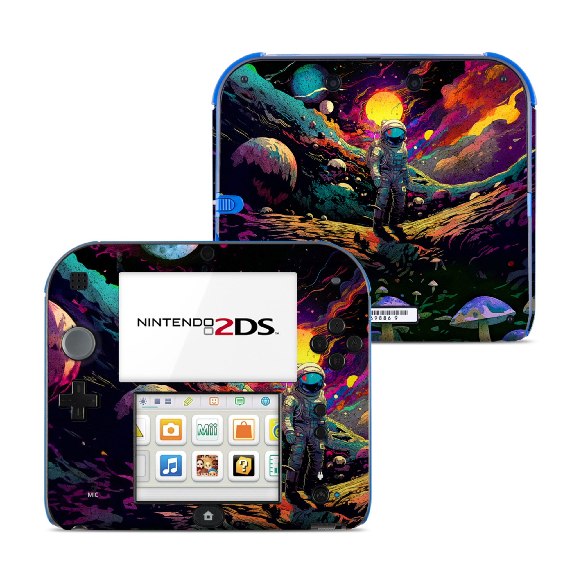 Nintendo 2DS Skin design of Light, Nature, Purple, Umbrella, Plant, Art, Terrestrial plant, Natural landscape, Astronomical object, Space, with black, white, purple, red, gray, orange, yellow, blue, green, brown colors