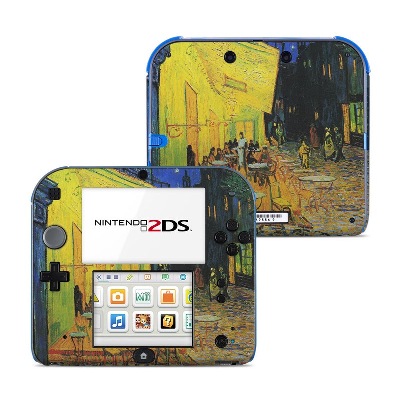 Nintendo 2DS Skin design of Painting, Art, Yellow, Watercolor paint, Illustration, Modern art, Visual arts, Street, Infrastructure, Tree, with green, black, blue, gray, red colors