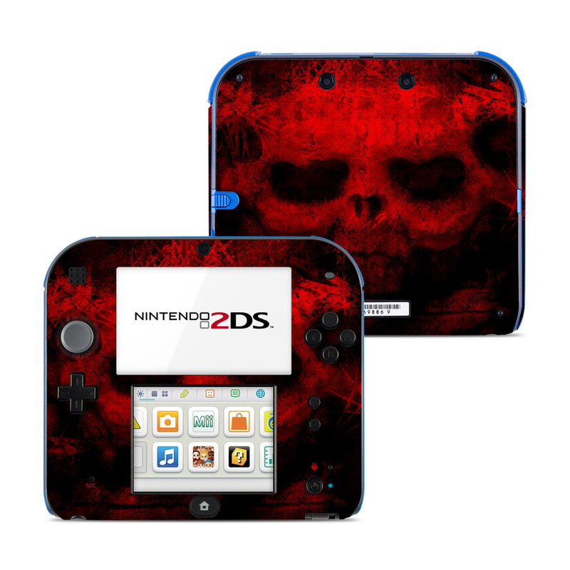 Nintendo 2DS Skin design of Red, Skull, Bone, Darkness, Mouth, Graphics, Pattern, Fiction, Art, Fractal art, with black, red colors