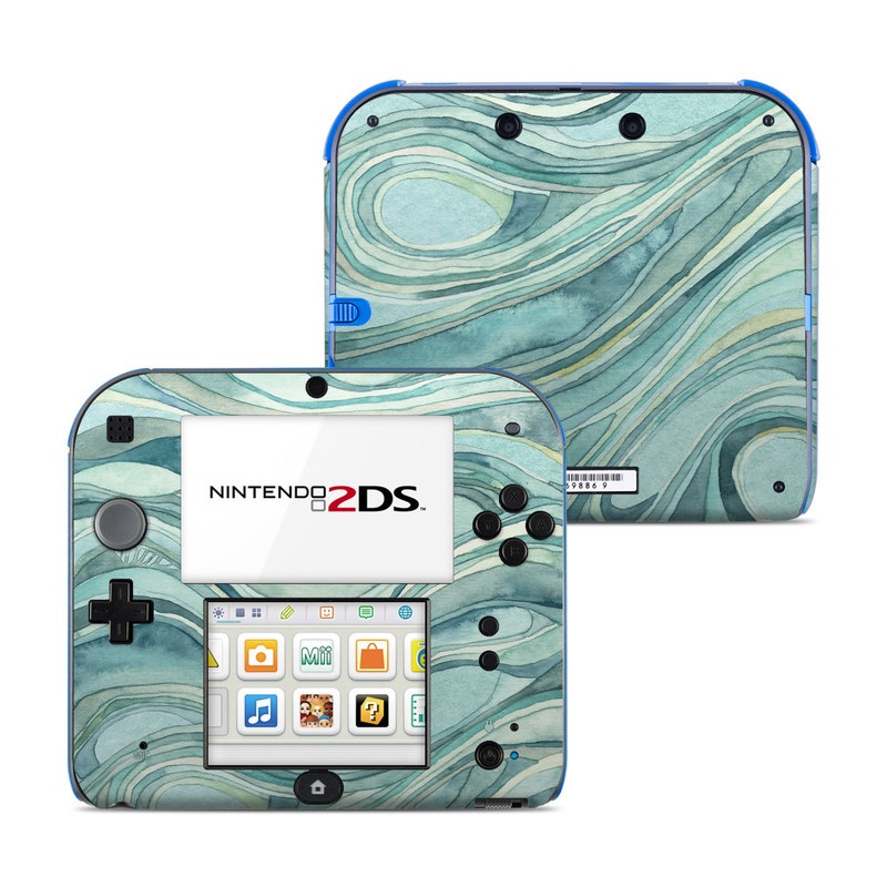 Nintendo 2DS Skin design of Aqua, Blue, Pattern, Turquoise, Teal, Water, Design, Line, Wave, Textile, with gray, blue colors