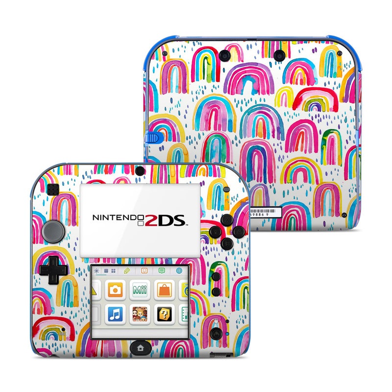 Nintendo 2DS Skin design of Line, Pattern, Design, with white, orange, yellow, blue, pink, red, green colors
