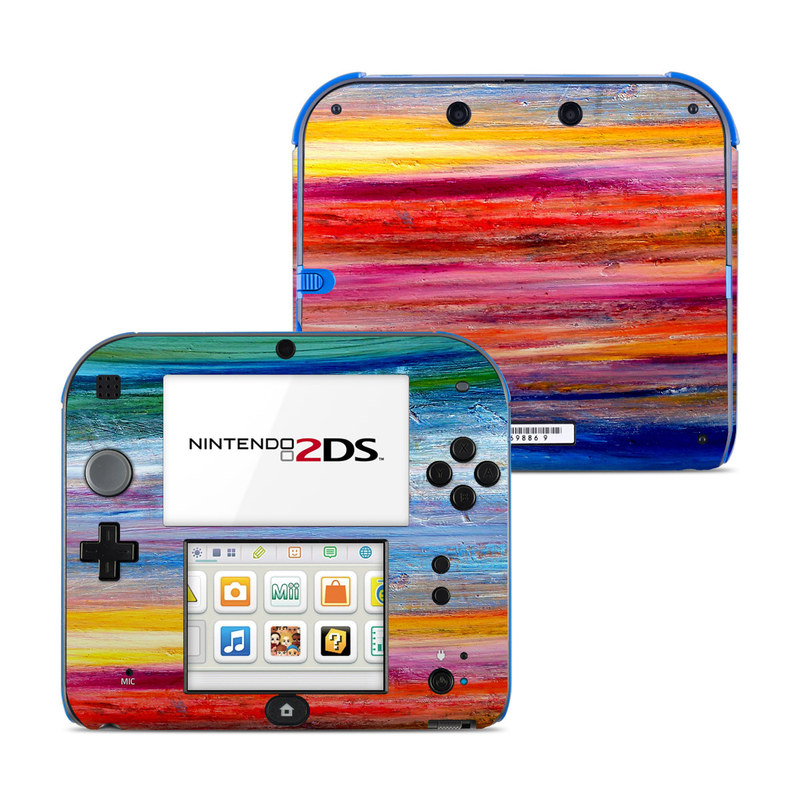 Nintendo 2DS Skin design of Sky, Painting, Acrylic paint, Modern art, Watercolor paint, Art, Horizon, Paint, Visual arts, Wave, with gray, blue, red, black, pink colors
