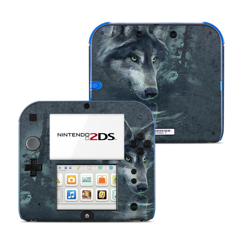 Nintendo 2DS Skin design of Wolf, Canidae, Wildlife, Red wolf, Canis, canis lupus tundrarum, Snout, Saarloos wolfdog, Wolfdog, Carnivore, with black, gray, blue colors