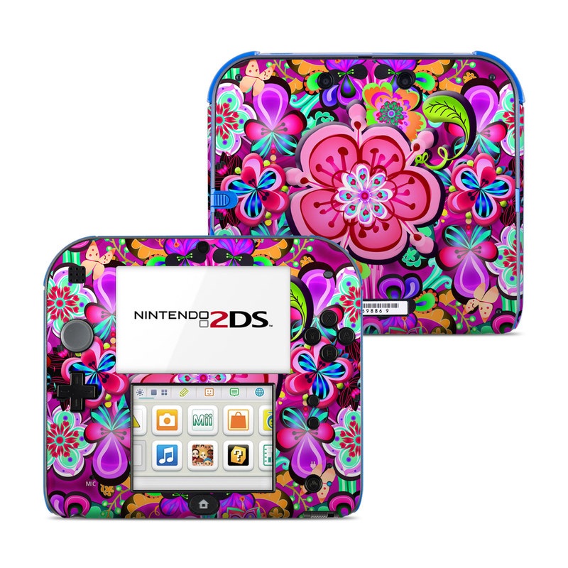 Nintendo 2DS Skin design of Pattern, Pink, Design, Textile, Magenta, Art, Visual arts, Paisley, with purple, black, red, gray, blue colors