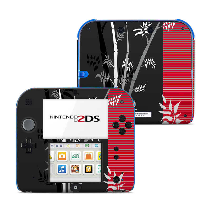 Nintendo 2DS Skin design of Tree, Branch, Plant, Graphic design, Bamboo, Illustration, Plant stem, Black-and-white, with black, red, gray, white colors