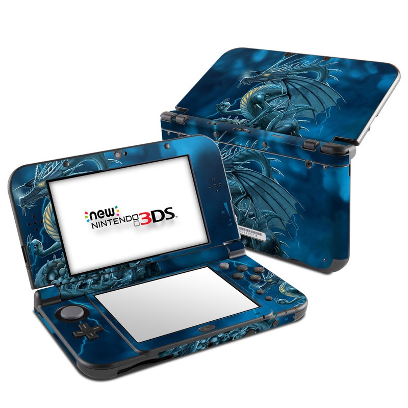 Nintendo 3DS XL Skin design of Cg artwork, Dragon, Mythology, Fictional character, Illustration, Mythical creature, Art, Demon, with blue, yellow colors