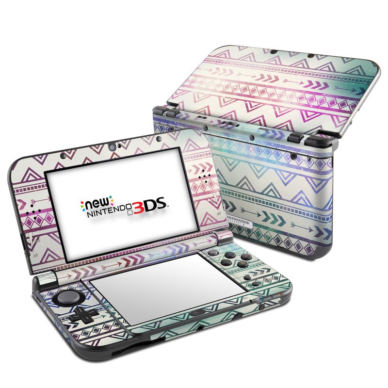 Nintendo 3DS XL Skin design of Pattern, Line, Teal, Design, Textile with gray, pink, yellow, blue, black, purple colors