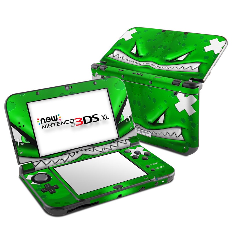 Nintendo 3DS XL Skin design of Green, Font, Animation, Logo, Graphics, Games with green, white colors