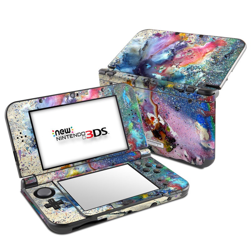 Nintendo 3DS XL Skin design of Watercolor paint, Painting, Acrylic paint, Art, Modern art, Paint, Visual arts, Space, Colorfulness, Illustration, with gray, black, blue, red, pink colors