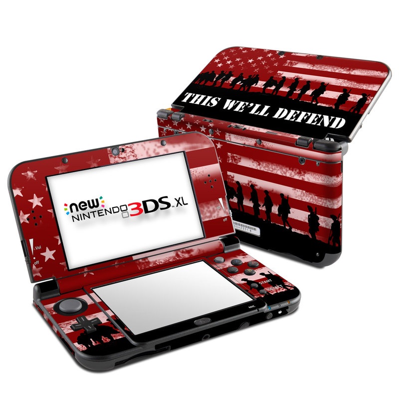 Nintendo 3DS XL Skin design of Red, Flag, Font, Veterans day, Crowd, Illustration, Silhouette, Red flag with red, black, gray, pink colors