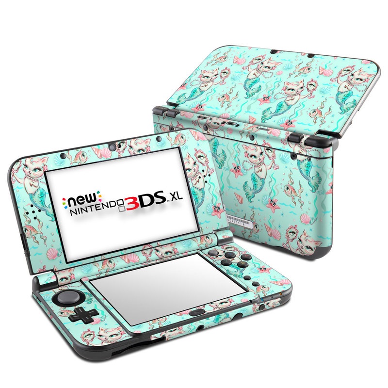 Nintendo 3DS XL Skin design of Green, Aqua, Pattern, Teal, Turquoise, Pink, Textile, Wrapping paper, Design, with blue, pink, white, green colors