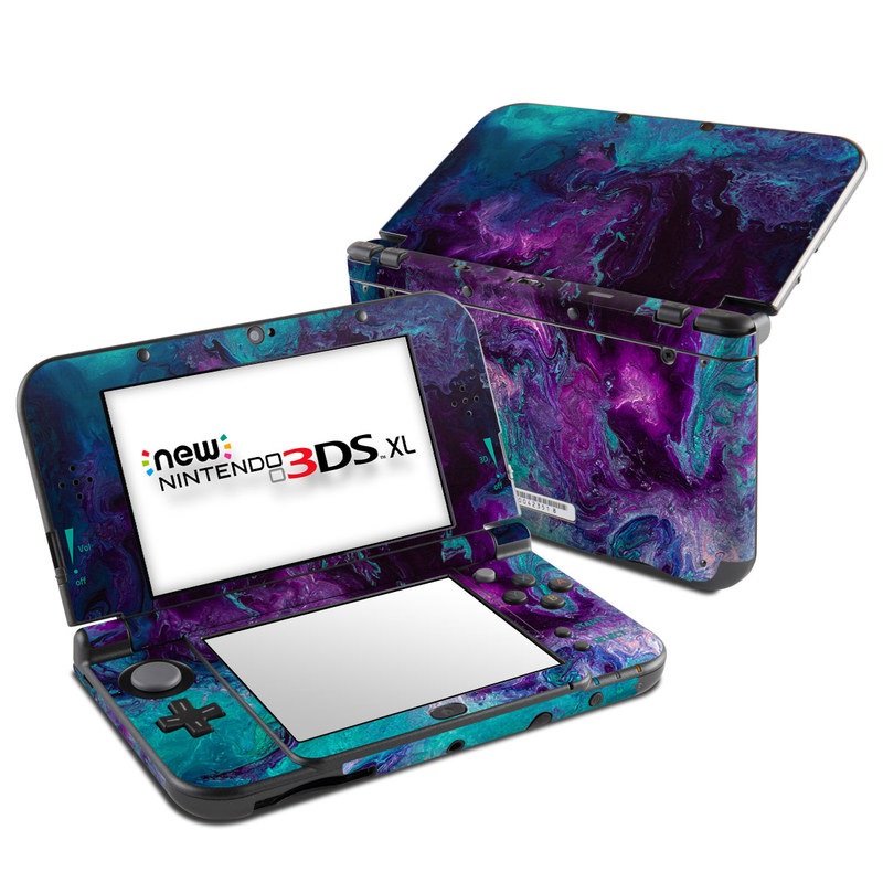 Nintendo 3DS XL Skin design of Blue, Purple, Violet, Water, Turquoise, Aqua, Pink, Magenta, Teal, Electric blue, with blue, purple, black colors