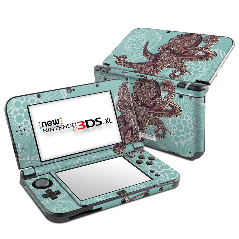 Nintendo 3DS XL Skin design of Illustration, Art, Elephants and Mammoths, Pattern, Graphic design, with gray, black, red, green colors