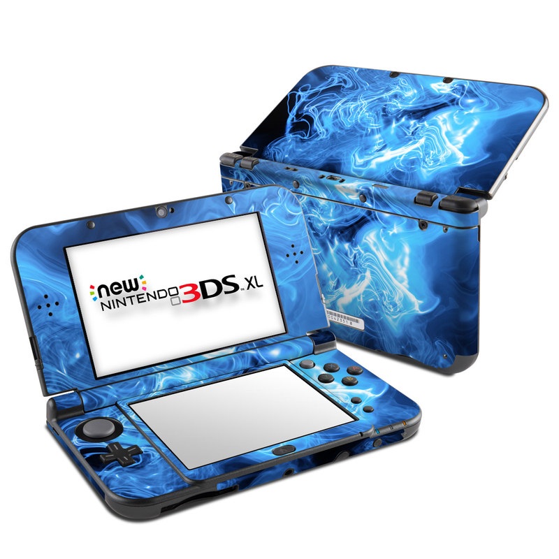 Nintendo 3DS XL Skin design of Blue, Water, Electric blue, Organism, Pattern, Smoke, Liquid, Art with blue, black, purple colors