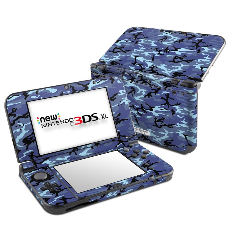 Nintendo 3DS XL Skin design of Military camouflage, Pattern, Blue, Aqua, Teal, Design, Camouflage, Textile, Uniform, with blue, black, gray, purple colors