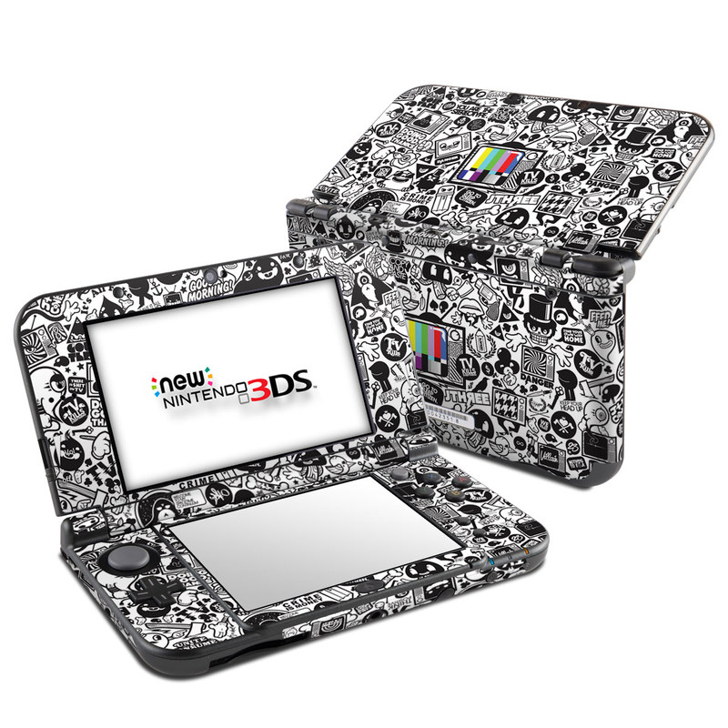 Nintendo 3DS XL Skin design of Pattern, Drawing, Doodle, Design, Visual arts, Font, Black-and-white, Monochrome, Illustration, Art with gray, black, white colors