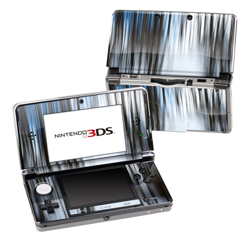 Nintendo 3DS Original Skin design of Water, Blue, Natural environment, Tree, Forest, Line, Waterfall, Plant, Black-and-white, Reflection, with black, white, blue colors