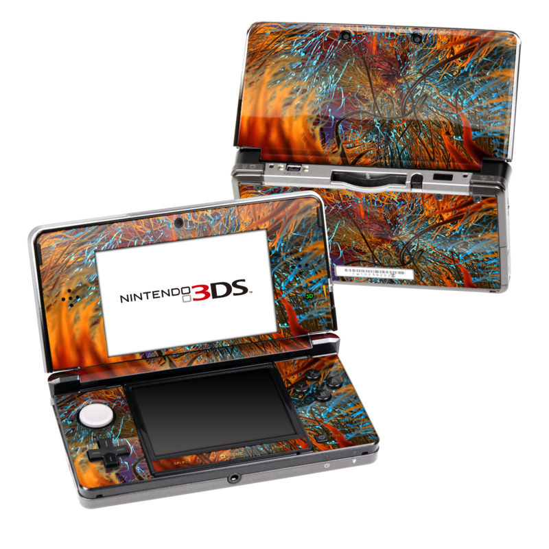 Nintendo 3DS Original Skin design of Orange, Tree, Electric blue, Organism, Fractal art, Plant, Art, Graphics, Space, Psychedelic art, with orange, blue, red, yellow, purple colors