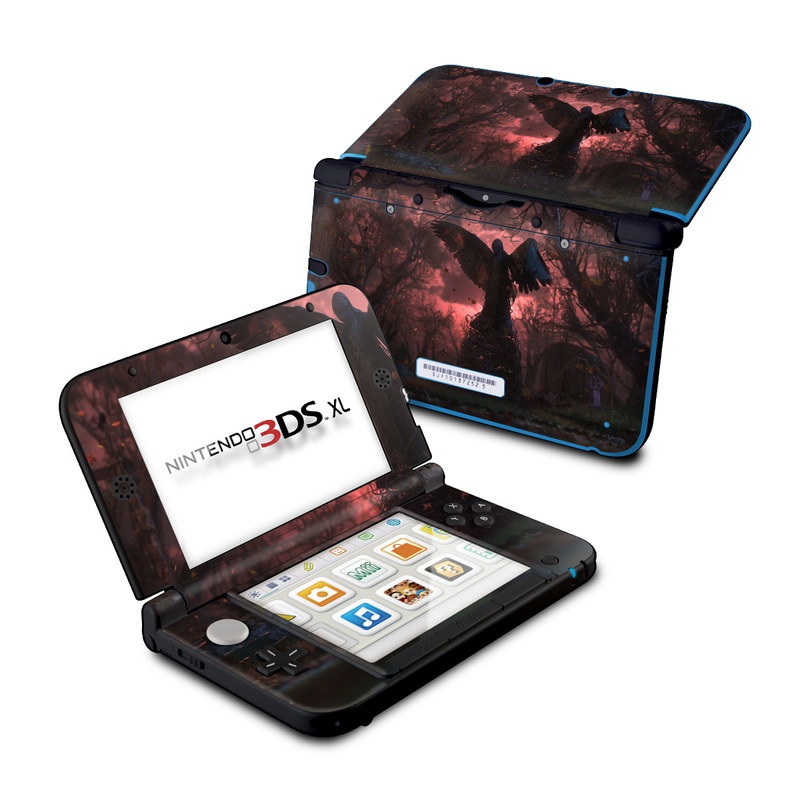 Nintendo 3DS Original Skin design of Nature, Sky, Atmospheric phenomenon, Tree, Atmosphere, Darkness, Night, Screenshot, Cg artwork, Fictional character, with black, red colors