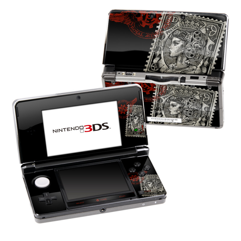 Nintendo 3DS Original Skin design of Font, Postage stamp, Illustration, Drawing, Art, with black, gray, red colors