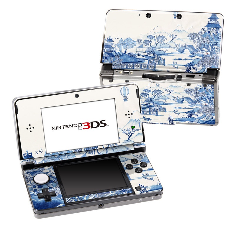Nintendo 3DS Original Skin design of Blue, Blue and white porcelain, Winter, Christmas eve, Illustration, Snow, World, Art, with blue, white colors