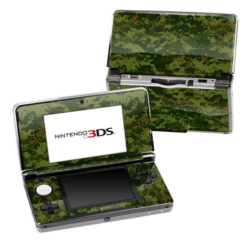 Nintendo 3DS Original Skin design of Military camouflage, Green, Pattern, Uniform, Camouflage, Clothing, Design, Leaf, Plant, with green, brown colors