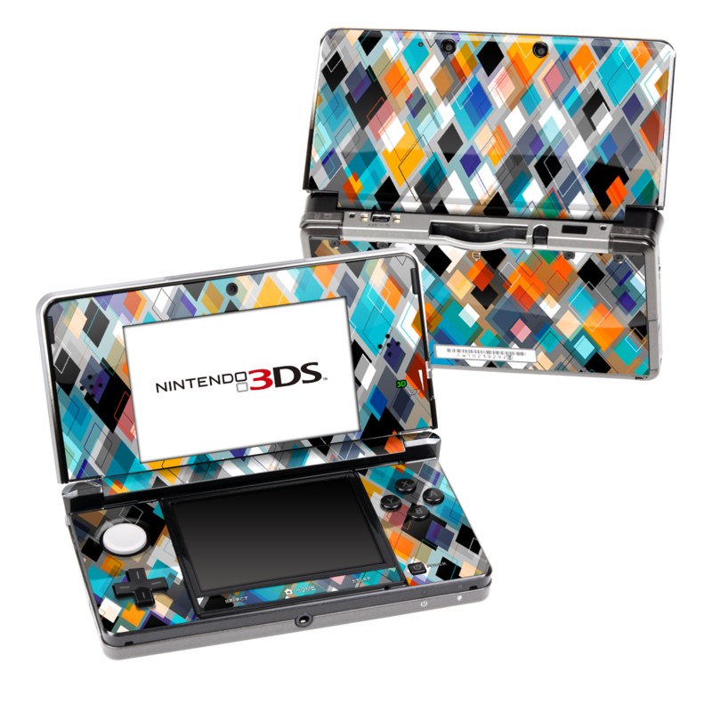 Nintendo 3DS Original Skin design of Pattern, Line, Design, Colorfulness, Plaid, Tints and shades, Textile, Symmetry, Square, with black, blue, red, orange, white colors