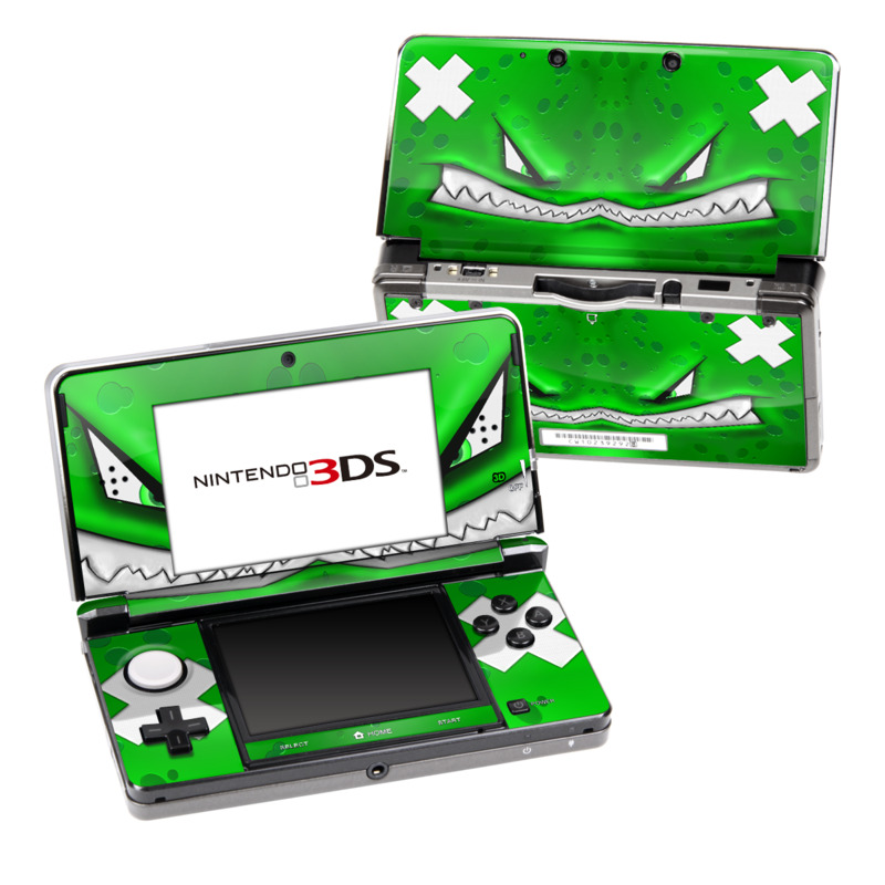 Nintendo 3DS Original Skin design of Green, Font, Animation, Logo, Graphics, Games with green, white colors
