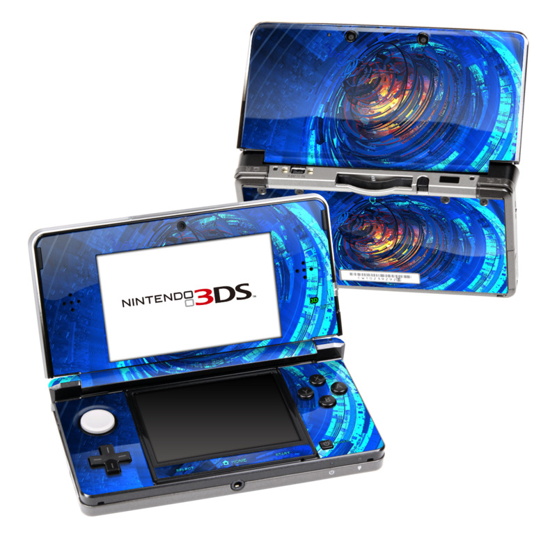 Nintendo 3DS Original Skin design of Blue, Water, Circle, Vortex, Electric blue, Wave, Liquid, Graphics, Pattern, Colorfulness, with blue, orange, yellow colors