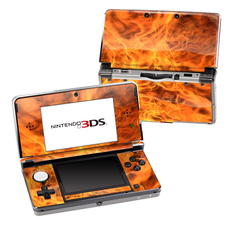 Nintendo 3DS Original Skin design of Flame, Fire, Heat, Orange, with red, orange, black colors