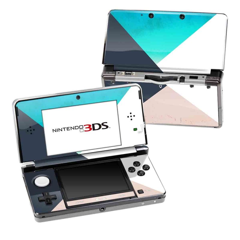 Nintendo 3DS Original Skin design of Blue, Turquoise, Aqua, Line, Triangle, Design, Material property, Graphic design, Pattern, Architecture, with black, white, brown, blue colors