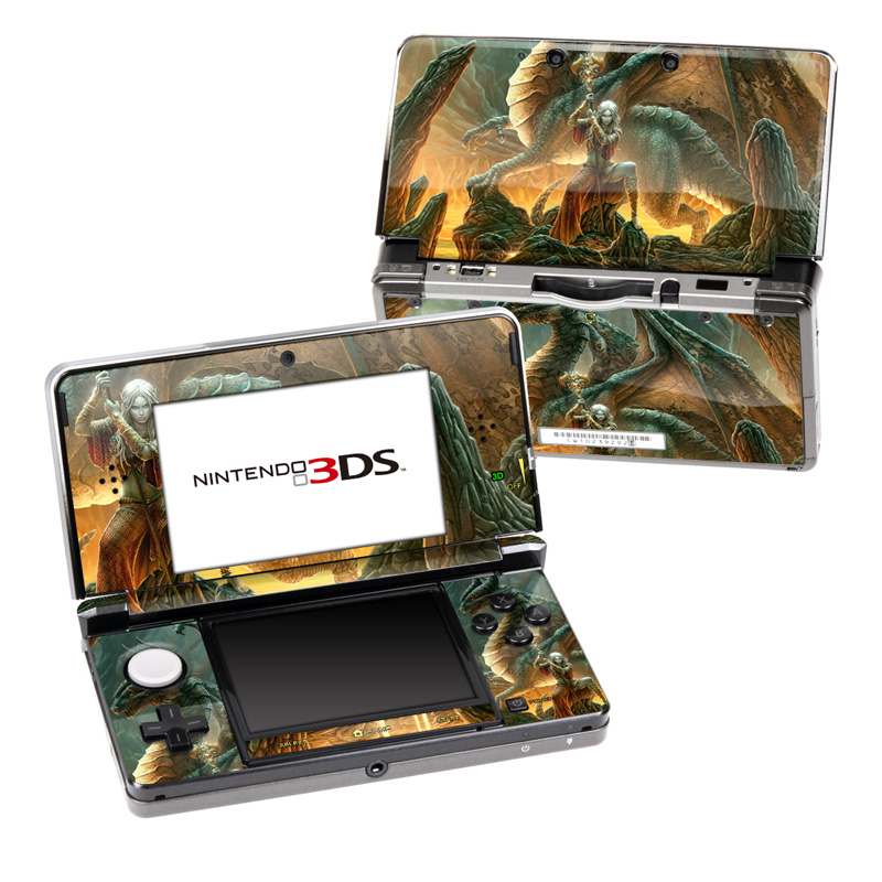 Nintendo 3DS Original Skin design of Dragon, Cg artwork, Mythology, Fictional character, Mythical creature, Art, Illustration, Cryptid, Sculpture, Demon, with black, green, red, gray, blue colors