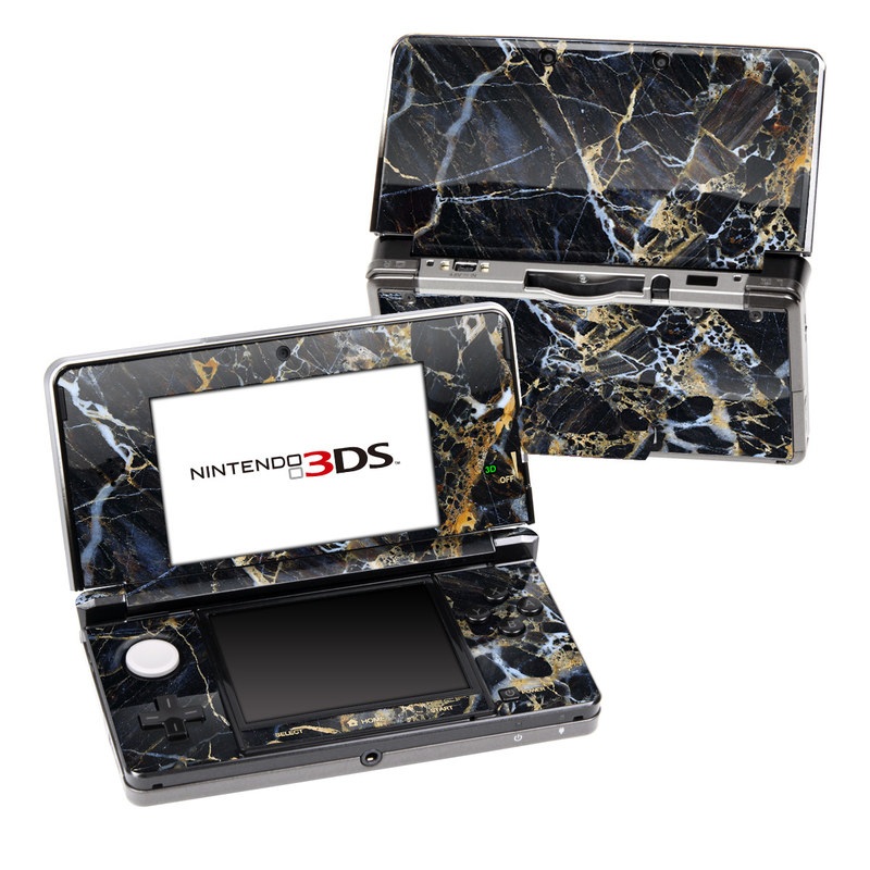 Nintendo 3DS Original Skin design of Black, Yellow, Rock, Brown, Marble, Water, Close-up, Granite, Pattern, Geology, with black, white, orange, gray, yellow colors