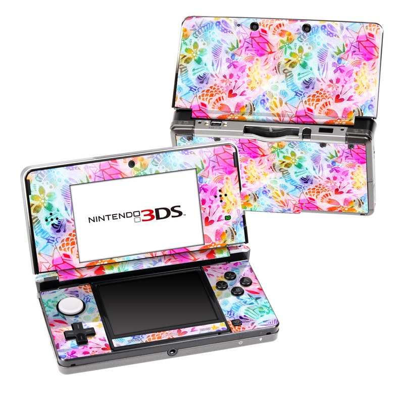 Nintendo 3DS Original Skin design of Pattern, Design, Textile, Art, with gray, pink, purple, blue colors