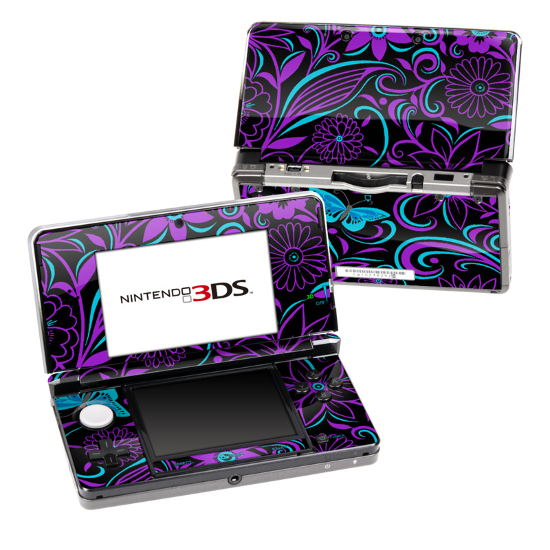 Nintendo 3DS Original Skin design of Pattern, Purple, Violet, Turquoise, Teal, Design, Floral design, Visual arts, Magenta, Motif, with black, purple, blue colors