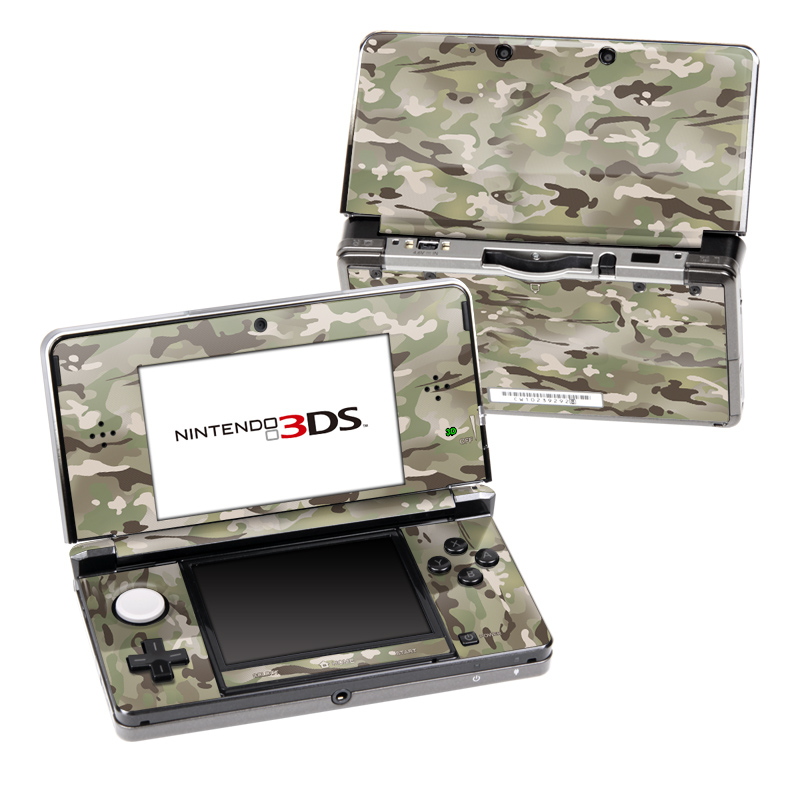Nintendo 3DS Original Skin design of Military camouflage, Camouflage, Pattern, Clothing, Uniform, Design, Military uniform, Bed sheet, with gray, green, black, red colors