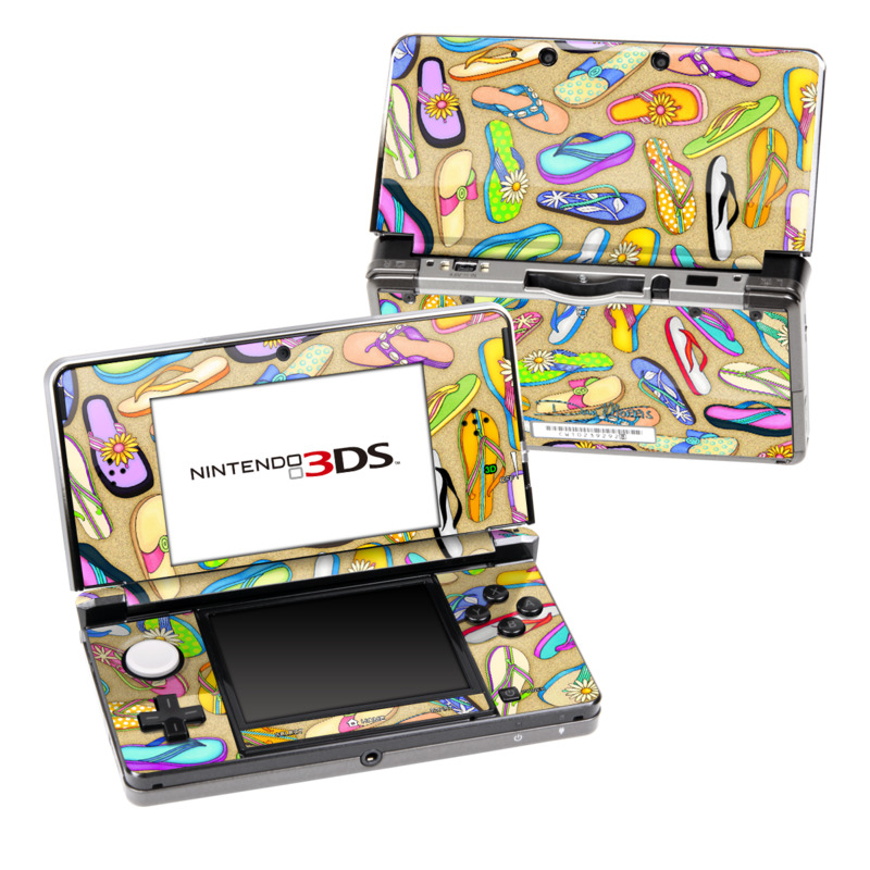 Nintendo 3DS Original Skin design of Pattern, Design, Visual arts, Footwear, Art, with gray, green, blue, pink, purple, orange colors