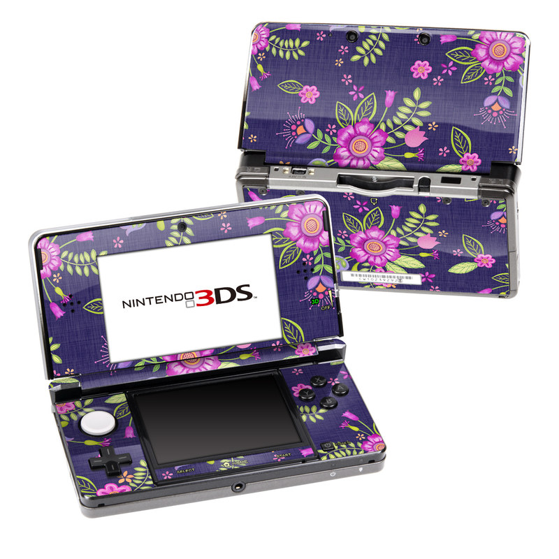 Nintendo 3DS Original Skin design of Pink, Pattern, Magenta, Purple, Violet, Floral design, Lilac, Textile, Visual arts, Pedicel, with black, gray, purple, green, blue colors