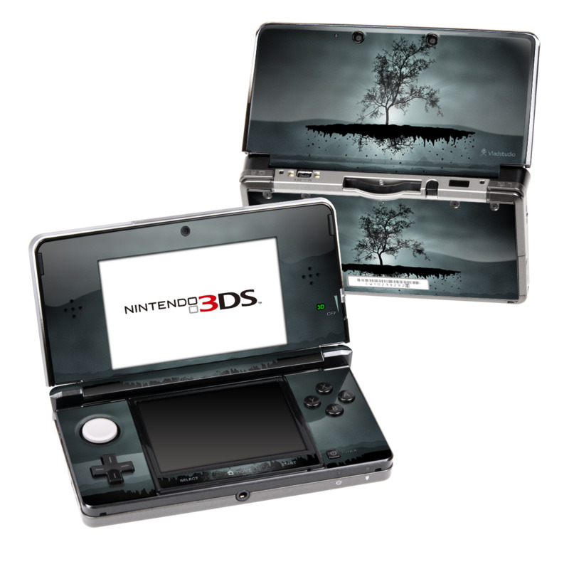 Nintendo 3DS Original Skin design of Reflection, Sky, Nature, Water, Black, Tree, Black-and-white, Monochrome photography, Natural landscape, Atmospheric phenomenon, with black, gray, blue colors