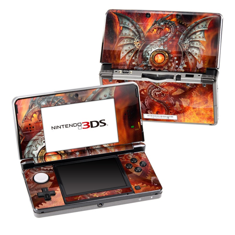 Nintendo 3DS Original Skin design of Dragon, Demon, Cg artwork, Illustration, Fictional character, Fractal art, Flame, Art, Mythology, Supernatural creature, with red, black, orange, pink, green colors