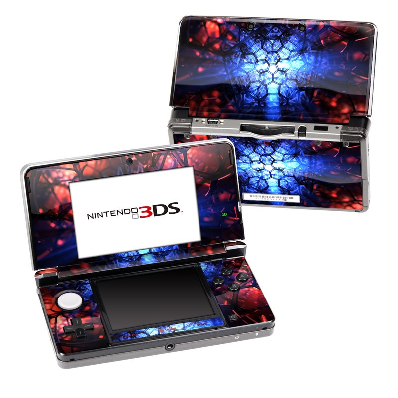 Nintendo 3DS Original Skin design of Blue, Fractal art, Red, Light, Pattern, Lighting, Art, Kaleidoscope, Design, Psychedelic art, with black, blue, red colors