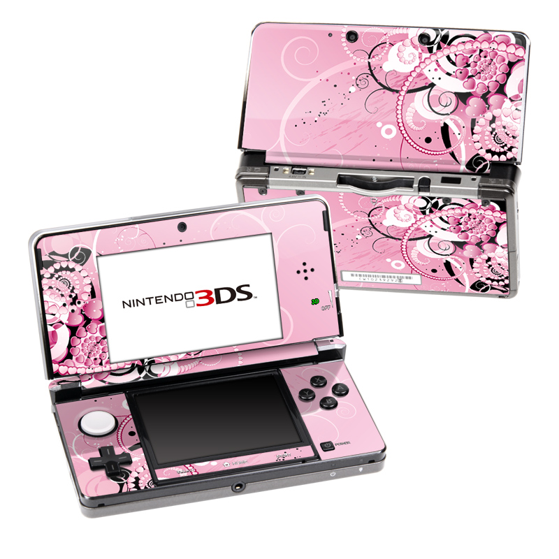 Nintendo 3DS Original Skin design of Pink, Floral design, Graphic design, Text, Design, Flower Arranging, Pattern, Illustration, Flower, Floristry, with pink, gray, black, white, purple, red colors