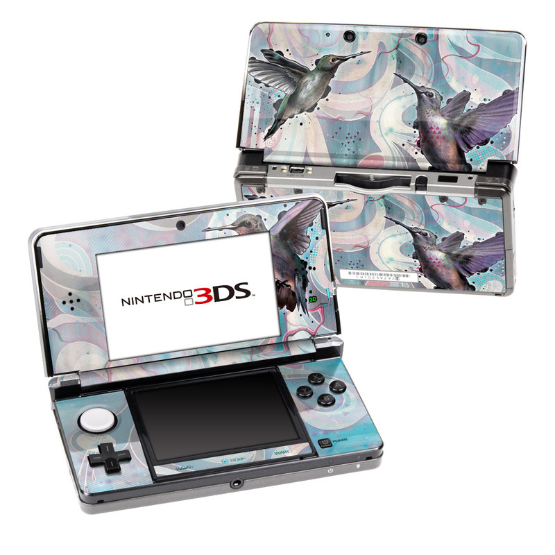 Nintendo 3DS Original Skin design of Bird, Watercolor paint, Illustration, Hummingbird, Painting, Art, Wing, Fictional character, Acrylic paint, Perching bird, with gray, blue, black colors