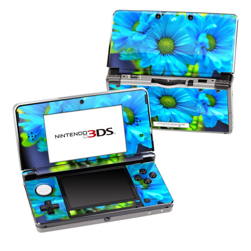 Nintendo 3DS Original Skin design of Blue, Flower, Petal, Green, Plant, Cobalt blue, Yellow, Flowering plant, Gerbera, Electric blue with blue, black, green colors