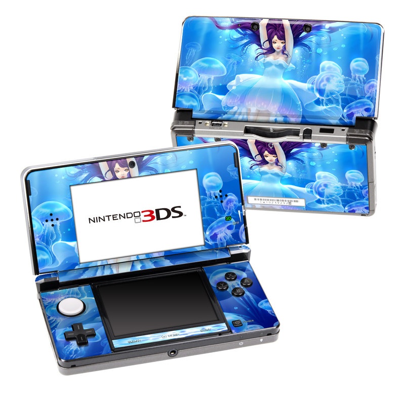 Nintendo 3DS Original Skin design of Jellyfish, Cnidaria, Organism, Marine biology, Marine invertebrates, Water, Bioluminescence, Illustration, Electric blue, Fictional character, with blue, purple, gray colors