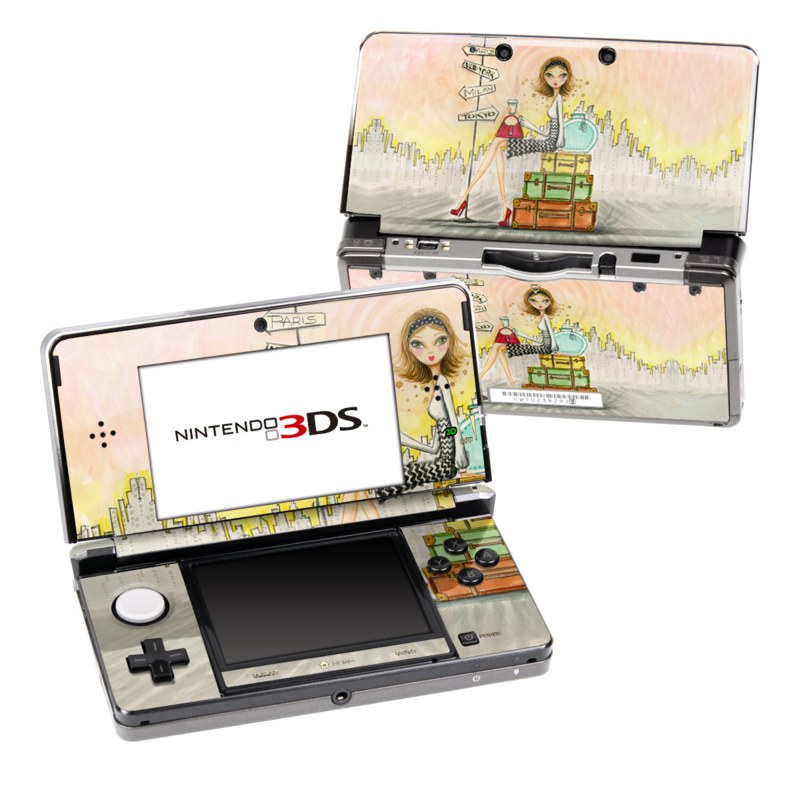 Nintendo 3DS Original Skin design of Cartoon, Illustration, Art, Watercolor paint, with gray, pink, green, red, black colors