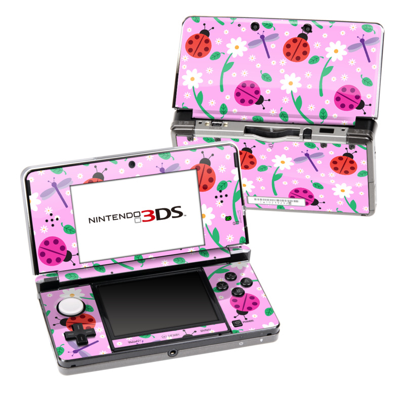 Nintendo 3DS Original Skin design of Pink, Pattern, Design, Magenta, Clip art, Plant, Visual arts, Ladybug, Child art, Illustration, with pink, white, purple, gray, red, blue colors