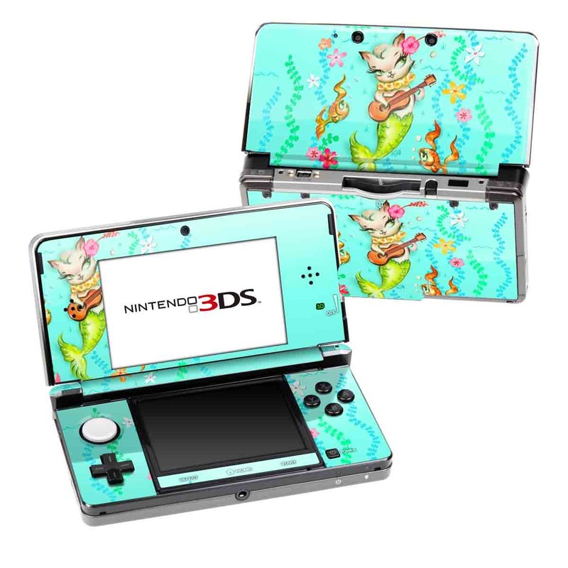 Nintendo 3DS Original Skin design of Fictional character, Illustration, Mermaid, Mythical creature, Clip art, Art, with blue, green, pink, yellow, orange, white, gray, brown colors
