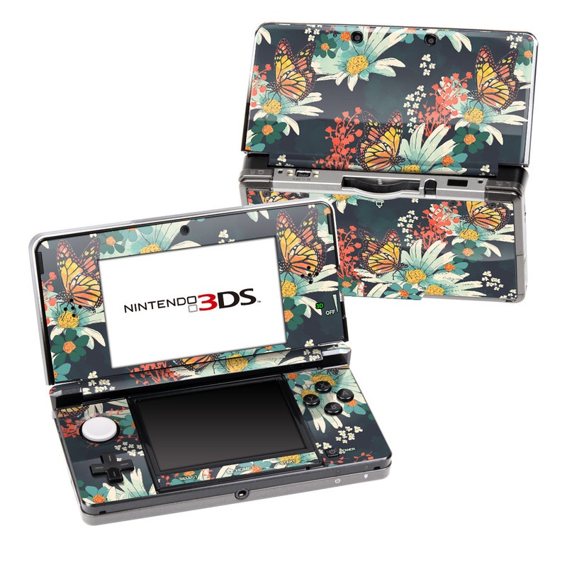 Nintendo 3DS Original Skin design of Floral design, Pattern, Flower, Floristry, Textile, Botany, Plant, Visual arts, Design, Flower Arranging, with black, gray, green, red, blue, pink colors