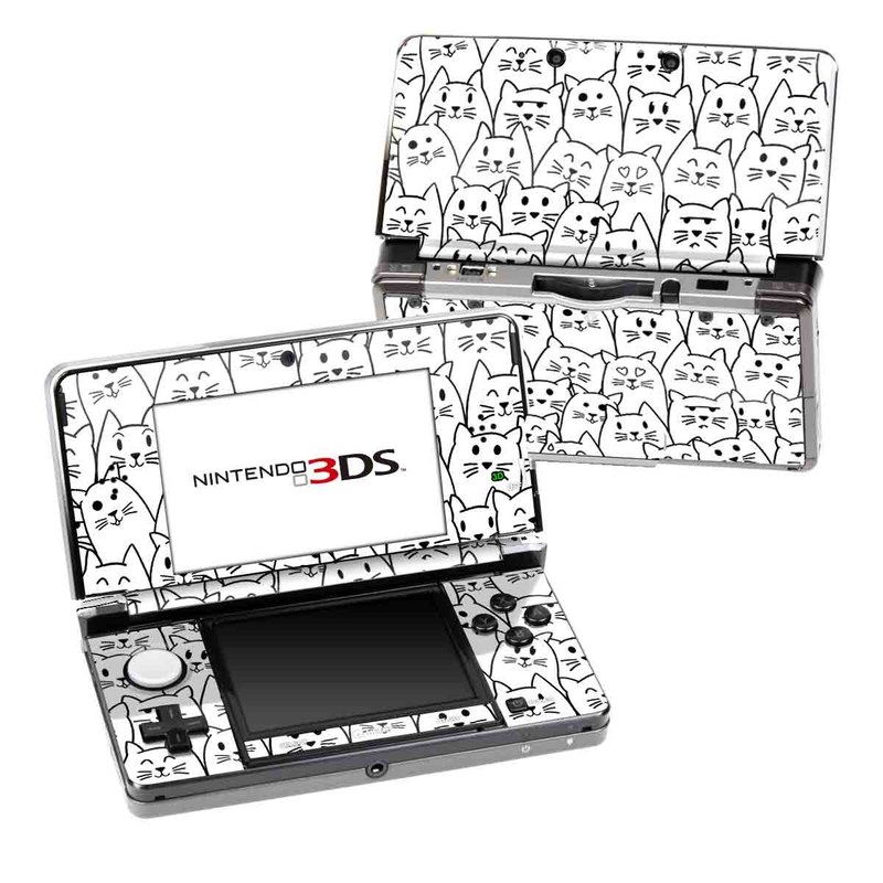 Nintendo 3DS Original Skin design of White, Line art, Text, Black, Pattern, Black-and-white, Line, Design, Font, Organism, with white, black colors